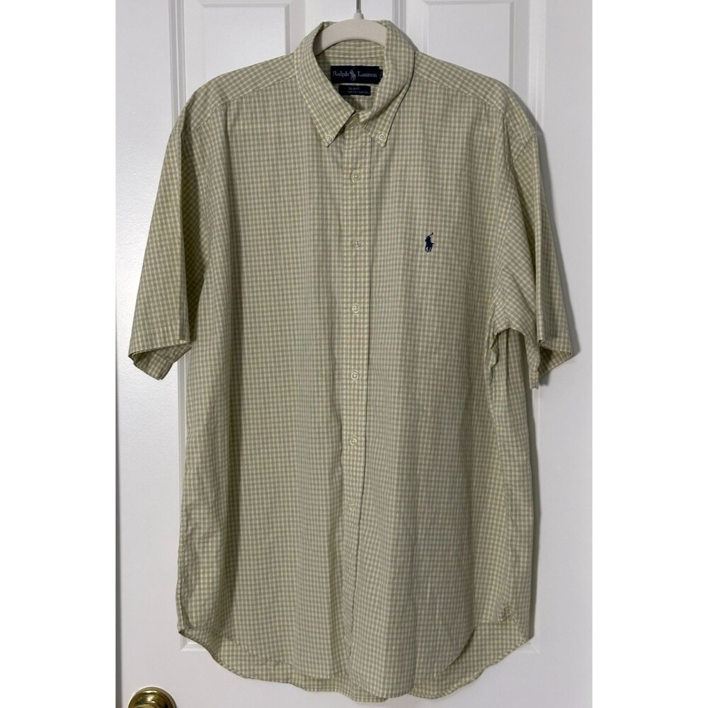 Ralph Lauren Blake Short Sleeve Shirt Mens L Yellow Plaid Pony Preppy Old Money
